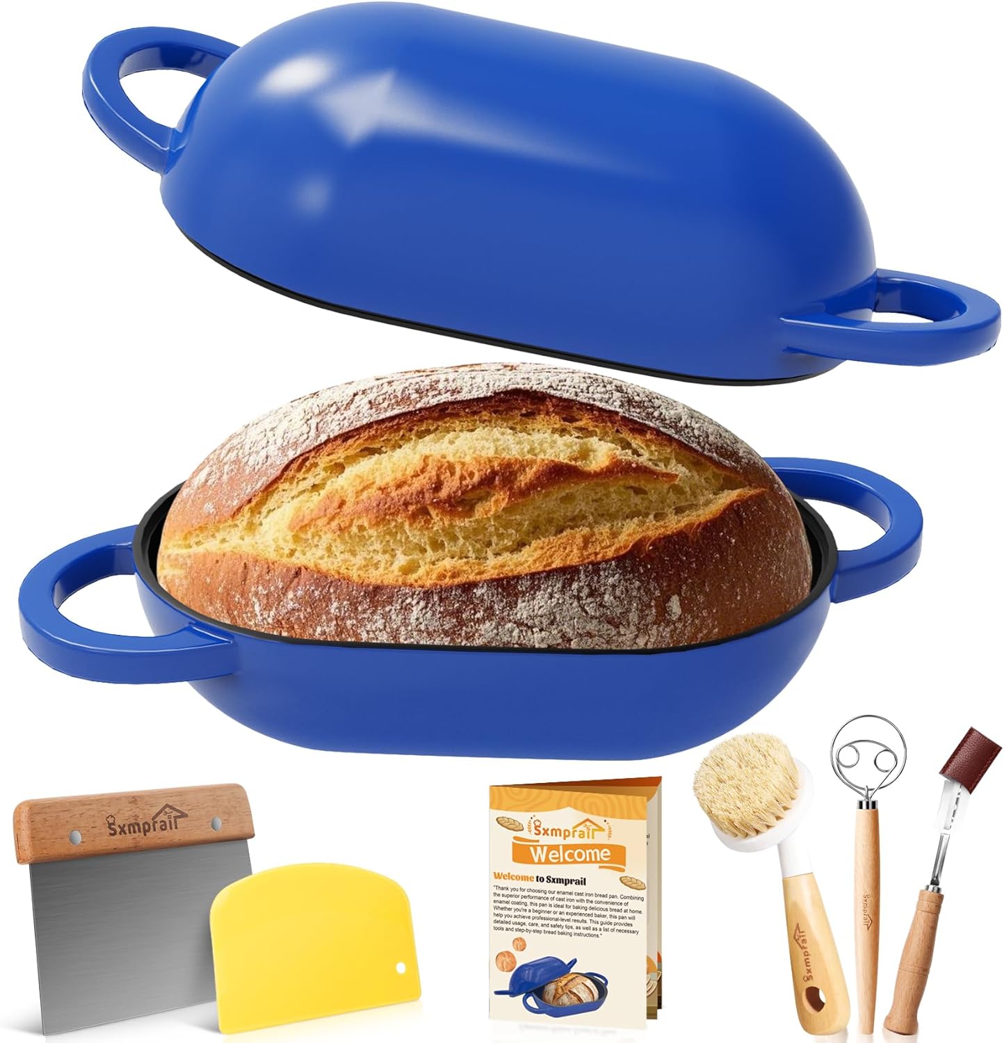 Enameled Cast Iron Oval Bread Oven with Non-Stick Silicone Liner, 2QT, Black, Mini Oval Homemade Sourdough Dutch Oven with Lid, Artisan Bread Loaf Pan for Homemade Bread Five-Years Free Replacement