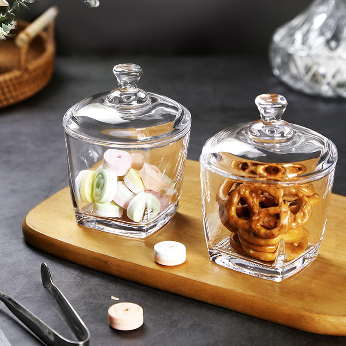 SHINEOFI 2stücke Transparente Glasbonbongläser mit Deckel Wiederverwendbare Aufbewahrungsbehälter für Tee und Süßigkeiten Dekorative Snackgläser mit Verschluss