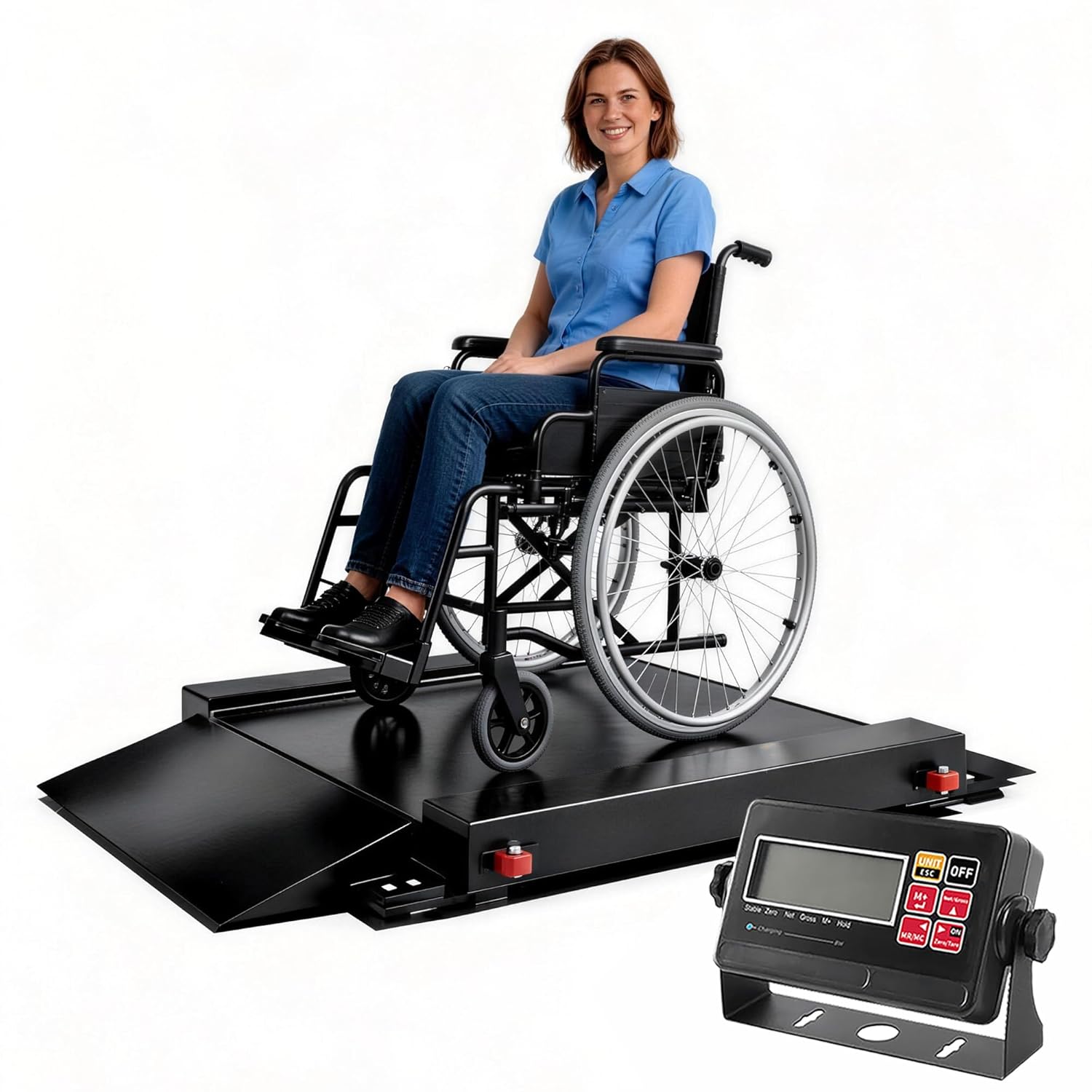 Wheelchair Scale with Dual Detachable Extended Ramp for Home Use Medical Portable Light Weight Digital Scale 1000x0 1lb