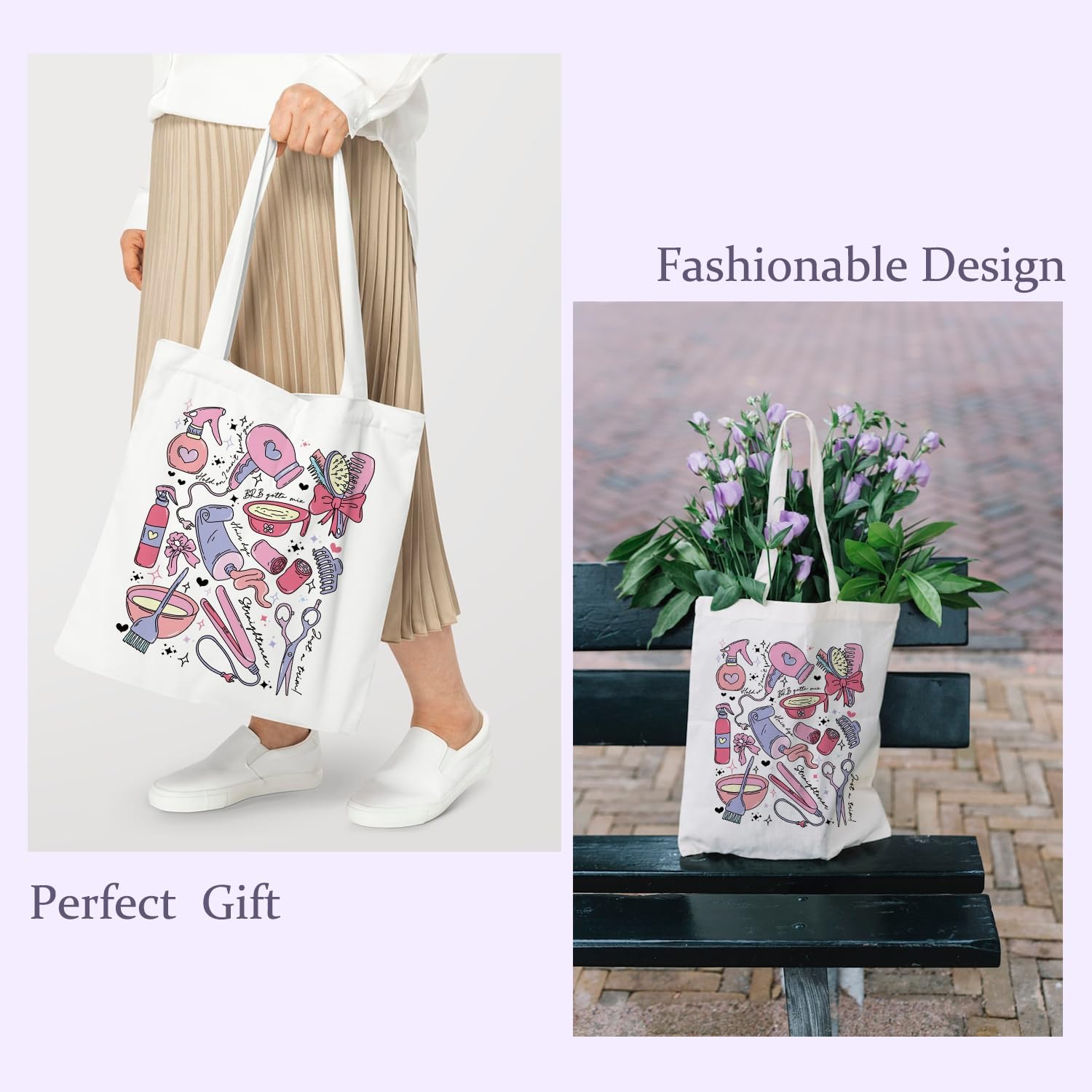 Chicimln Hairstylist Tote Bag, Hairdresser Gifts Canvas Tote Bags for Women, Hair Stylist Gifts for Women, Trendy Hair Dresser Beautician Reusable Grocery Shopping Bags - Image 4