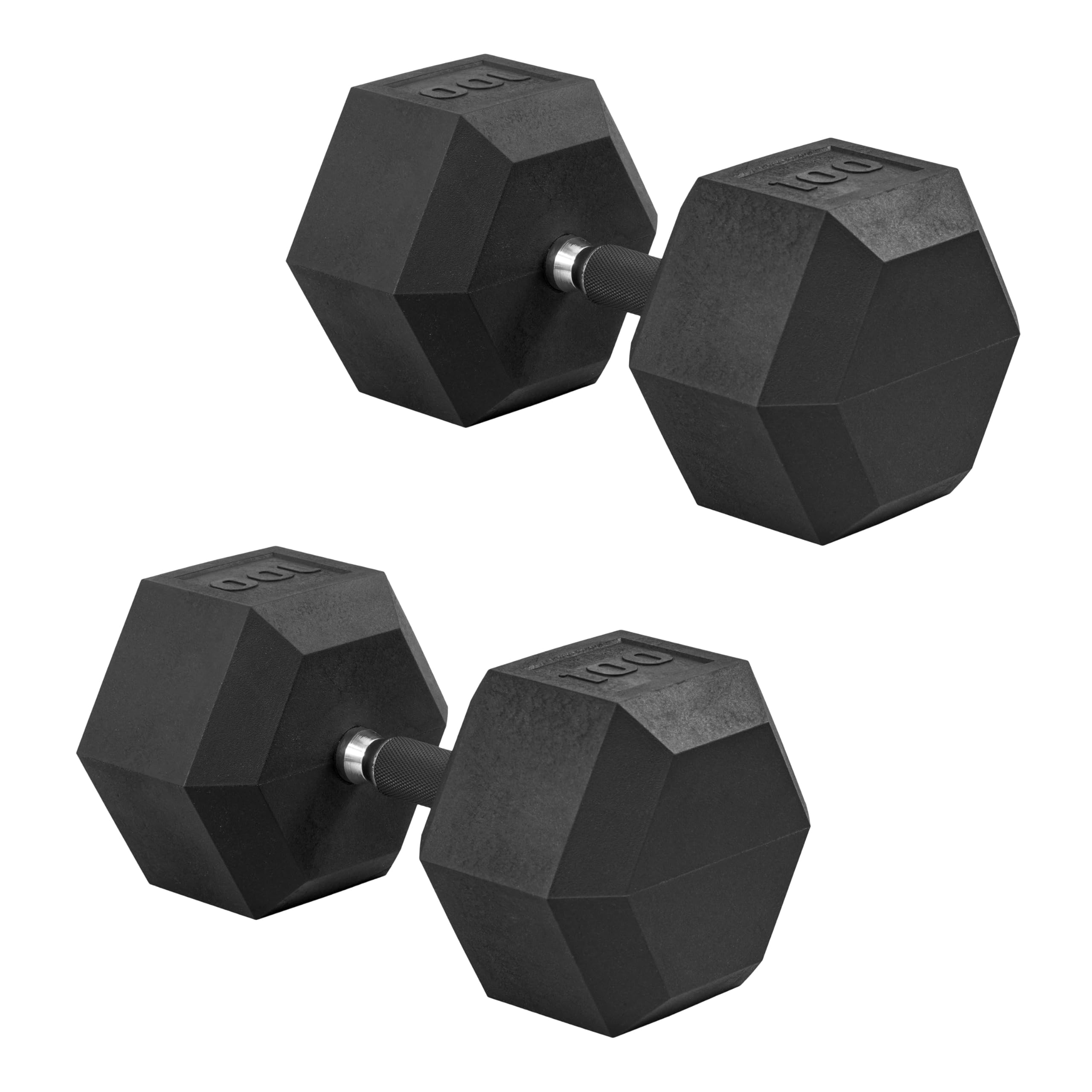 CAP Rubber Coated Dumbbell Weights, Free Weights for Home Gym Strength Training, Anti-Roll Hex Dumbbells with Black, Chrome &amp; Comfort Grip Handles, Pairs &amp; Sets