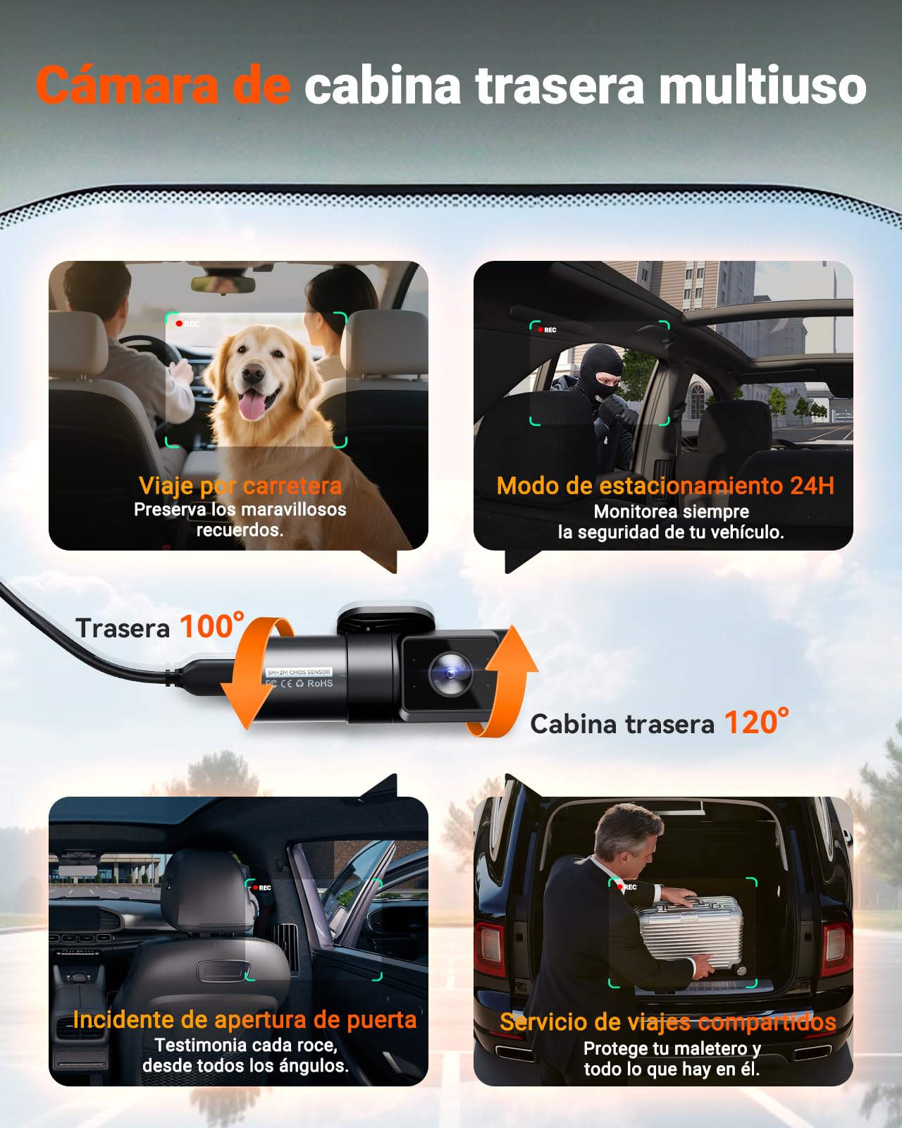 VANTRUE N5S Dash CAM 4 Canales STARVIS 2, 2.7K+ Dual 1080P+1440P 360°, Visión Nocturna HDR, WiFi GPS Control Voz, Soporte 1TB para Coche SUV Furgoneta