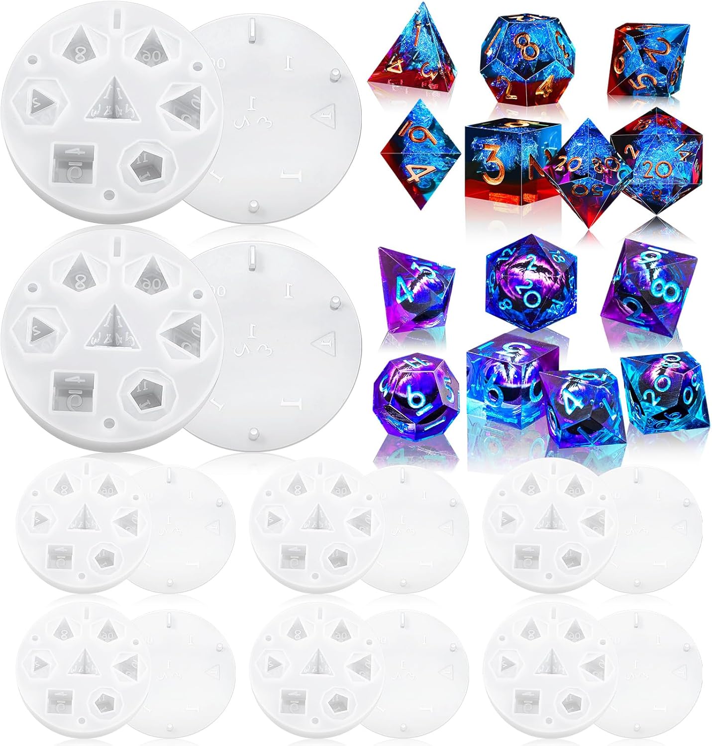 WILLBOND 8 Pcs Dice Resin Molds Silicone for Epoxy Resin Casting with 7 Standard Stereoscopic Cavities, Food Grade Silicone Molds for DIY Dices Making, Table Board Game