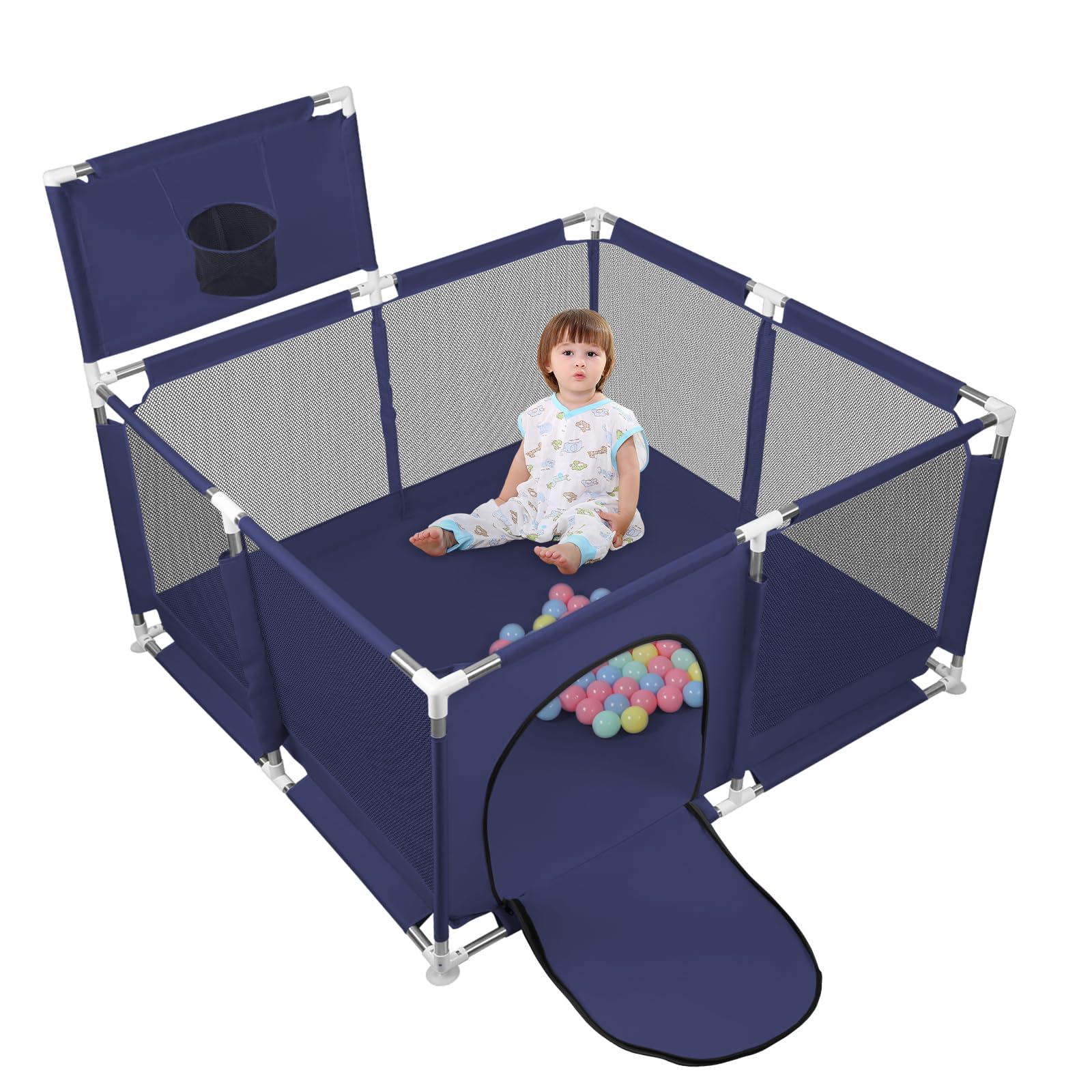 Box compatto per bambini, con 50 palline + 4 piastre di aspirazione, box e stalle con rete traspirante, da 0 a 48 mesi