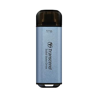Transcend ESD300 1TB External SSD, Up to 1,050MB/s, Type C USB Drive for iPhone17,16,15, iPad&Mac/Pixel10/Tesla/Steam Deck/ROG Ally/MSI Claw/Android/PS5, Smart TV, USB 3.2 Gen2 Portable SSD- Sky Blue