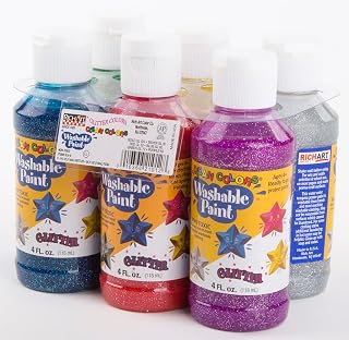 Rich Art Glitter Paint - Washable Tempera Paint For Kids - Non Toxic Watercolor Paint Set - Arts and Crafts for Kids Ages 4-6 - Made in The USA - 4 Fl Oz (6 Pack)