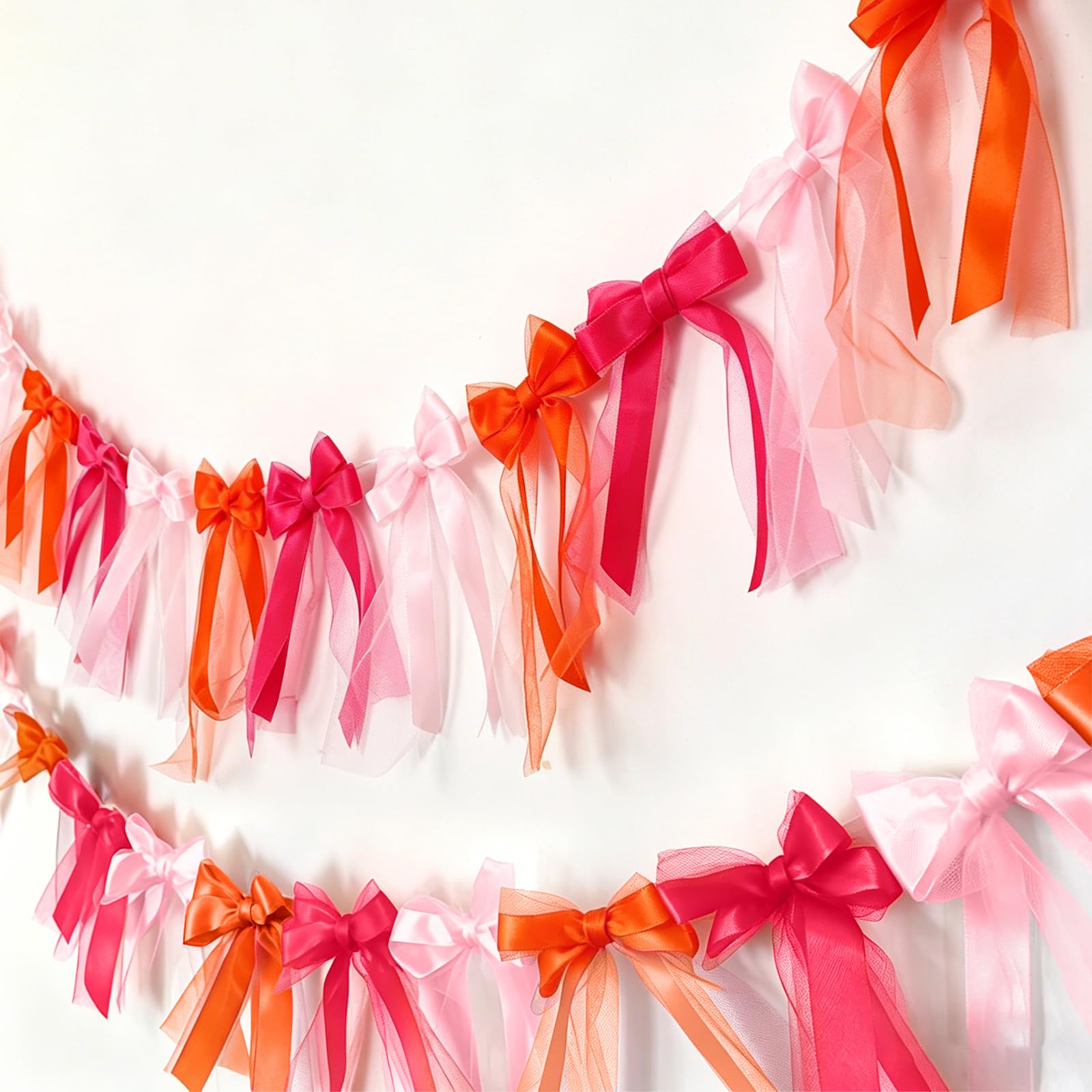 JarThenaAMCS Satin-Girlande, rosa und orange, Party-Dekorationen, 1,8 m, vormontiert, Banner zum Aufhängen, für Mädchen, Frauen, Hochzeit, Geburtstag, Sonnenuntergang, Brautparty, Babyparty, Zuhause
