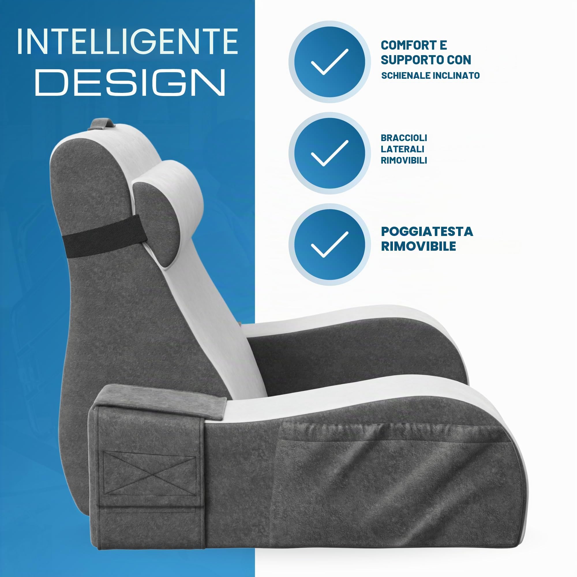 Kolbs - Cuscino da lettura, supporto completo per il comfort, in schiuma solida, cuscino per la schiena, per letto, seduti, TV, libri, videogiochi, per letto, schienale, letto, sedia con braccioli