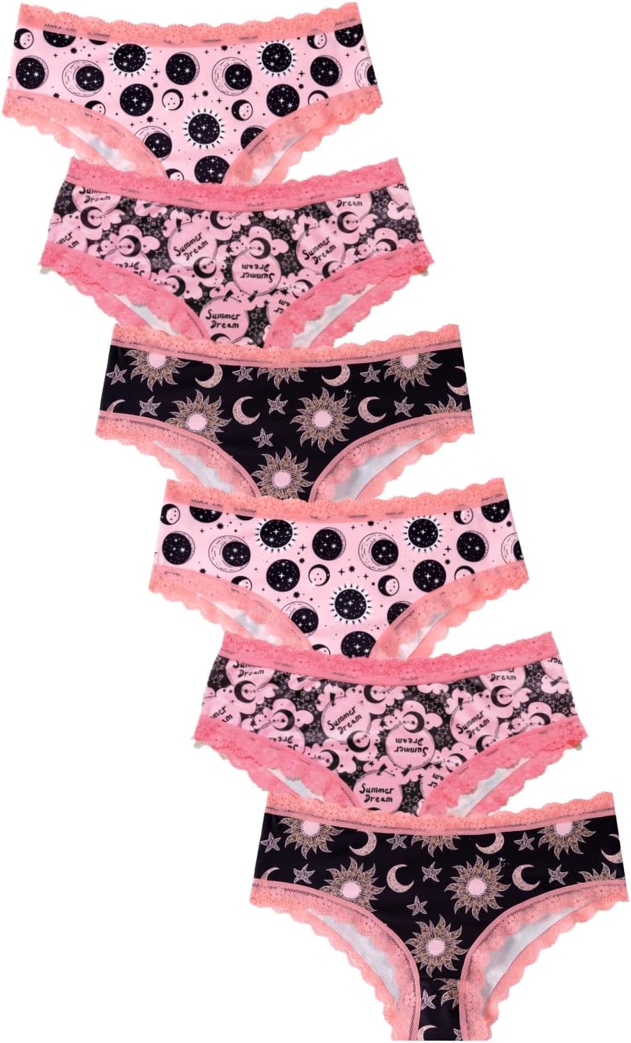 Women's Gothic Lace Hipster Panties 5~6Pack:Moon Eyes Mystical Print,Black Low Rise Bikini Soft Comfy Sexy Underwear - Image 8