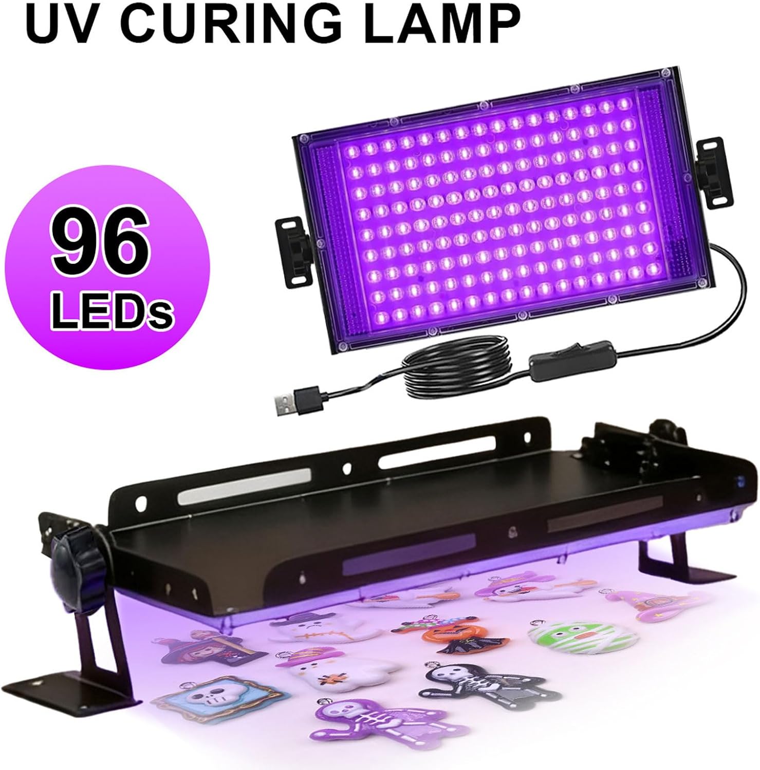 Fafeicy 395nm Curing Lamp with Stand 12W High Power Output LED Curing Light IP65 for Resin Projects (96 Light Beads)