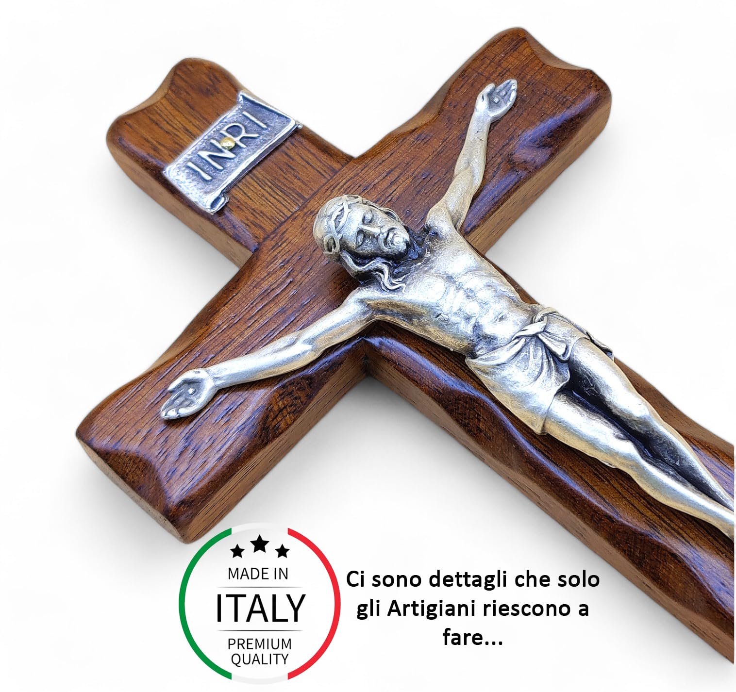 Crucifijo de madera para colgar en la pared, Cristo de plata, fabricado en Umbría (Italia), 25 x 14 cm
