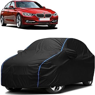 FAVY All Weather Resistant Car Body Cover Compatible with BMW 3 Series 328i Scratch Proof, Anti-Dust, UV Protection with Windproof Buckle Strap and Mirror Pockets, Bottom Elastic Fitted-Black