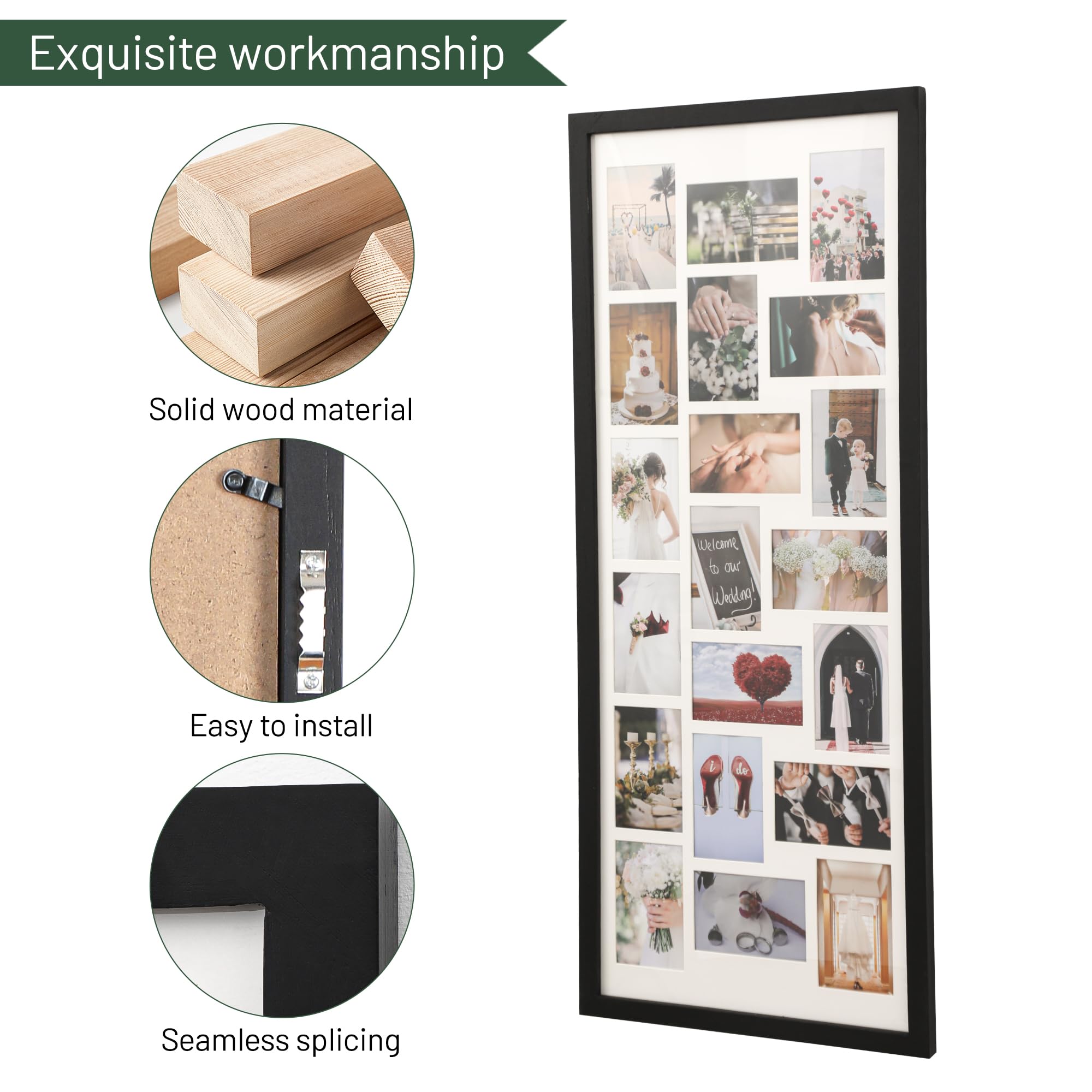 Cadre Photo Multi-lunettes En Bois Massif - Lot De 2, Noir Carbonisé, Contient 20 Photos 10x15 Cm