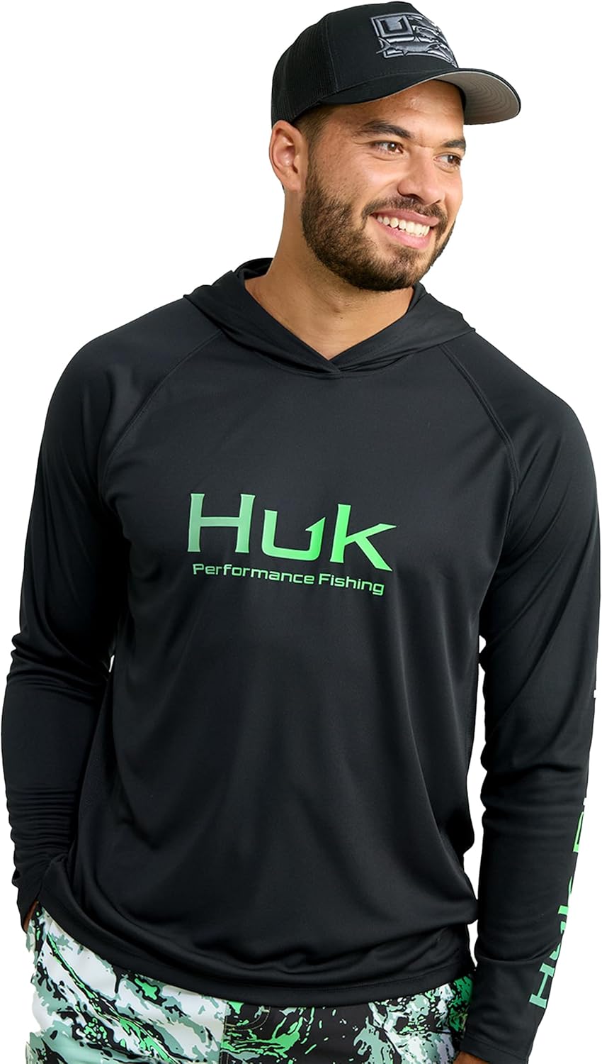 HUK Mens Pursuit Vented Long Sleeve Hoodie, Fishing Shirt with Hood