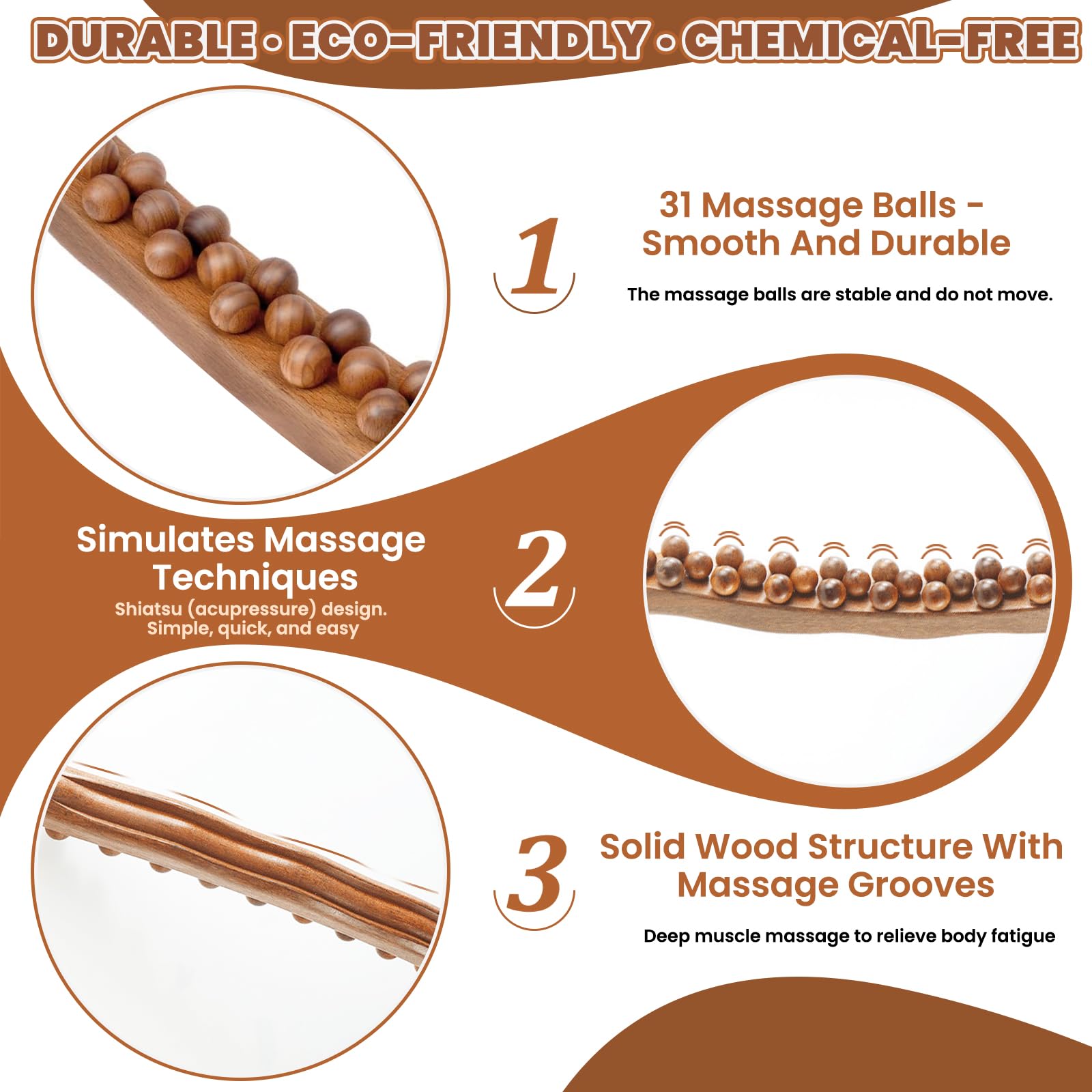 Gua Sha Wooden Therapy Varilla de madera con 31 perlas de masaje, natural y respetuosa con la piel, varilla de madera para espalda, cuello y piernas – Gua Sha – Varilla de terapia de madera Gua Sha