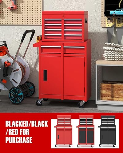 Miniatura 7 de ARNOT Caja de herramientas gruesa, baúl de almacenamiento de herramientas 2 en 1, armario de herramientas con parte superior desmontable y estante