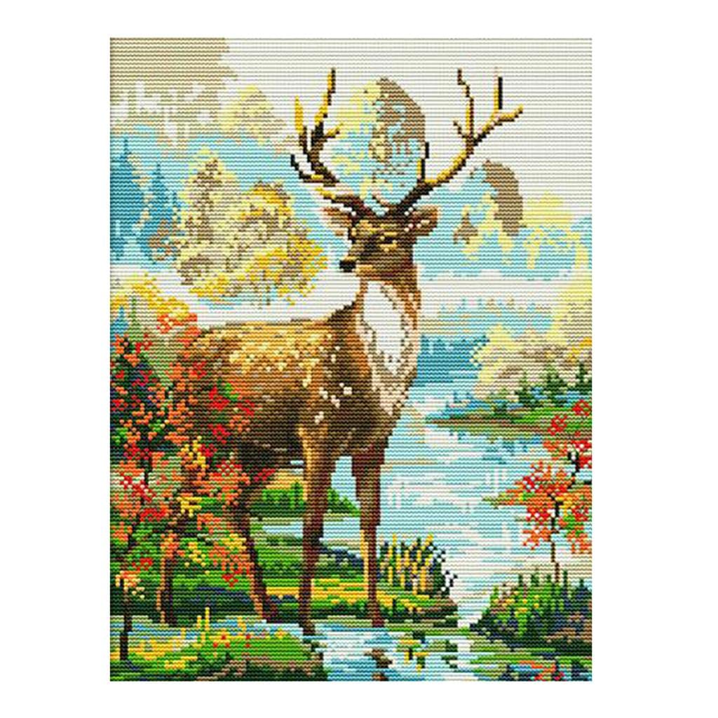 MERISHOPP Stamped Cross Stitch Kits Patterns Embroidery Kit Animal Stag, 14 Counted 29x36cm-image-49