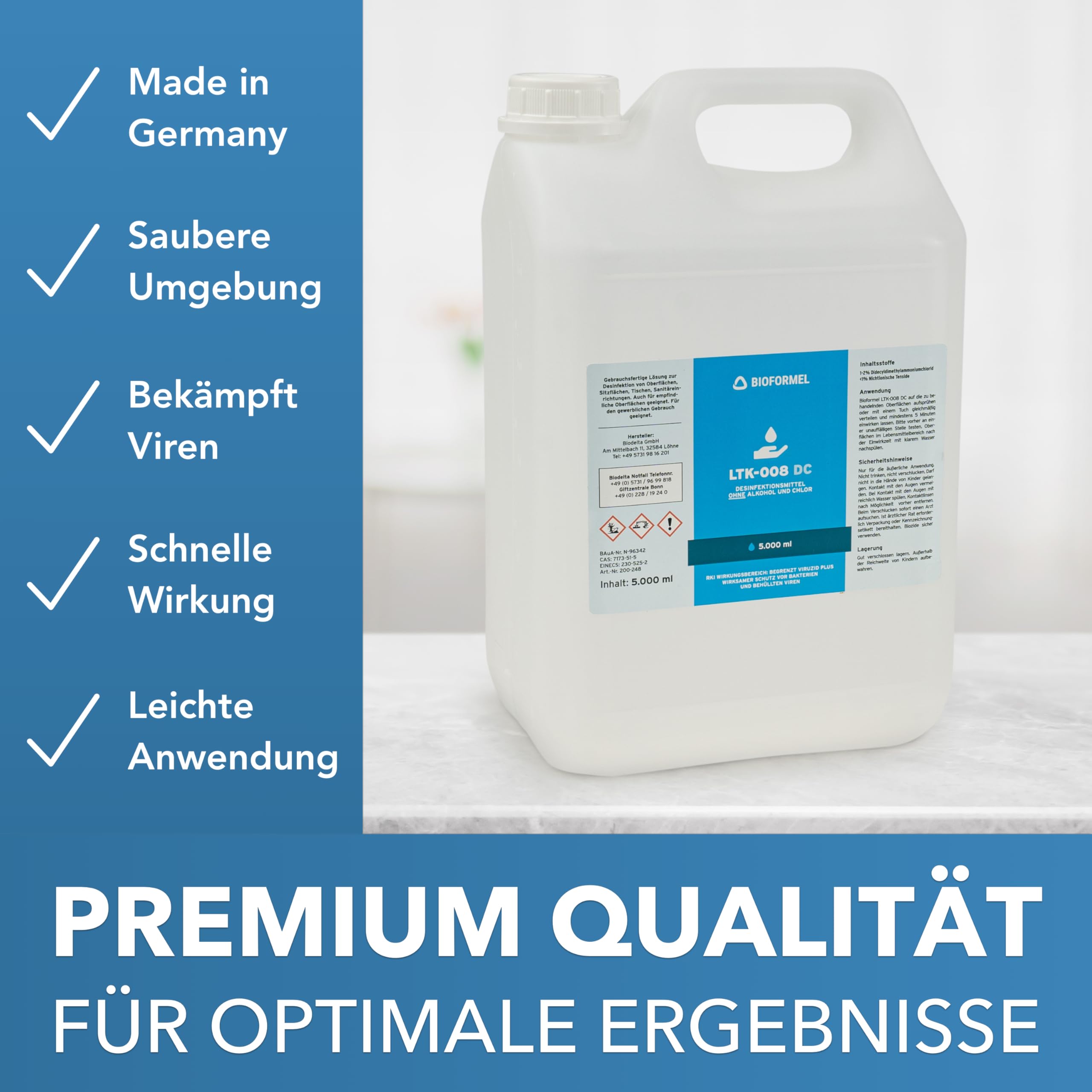 BioFormel DC Flächendesinfektionsmittel 5L | Desinfektionsmittel | LTK-008 | Made in Germany