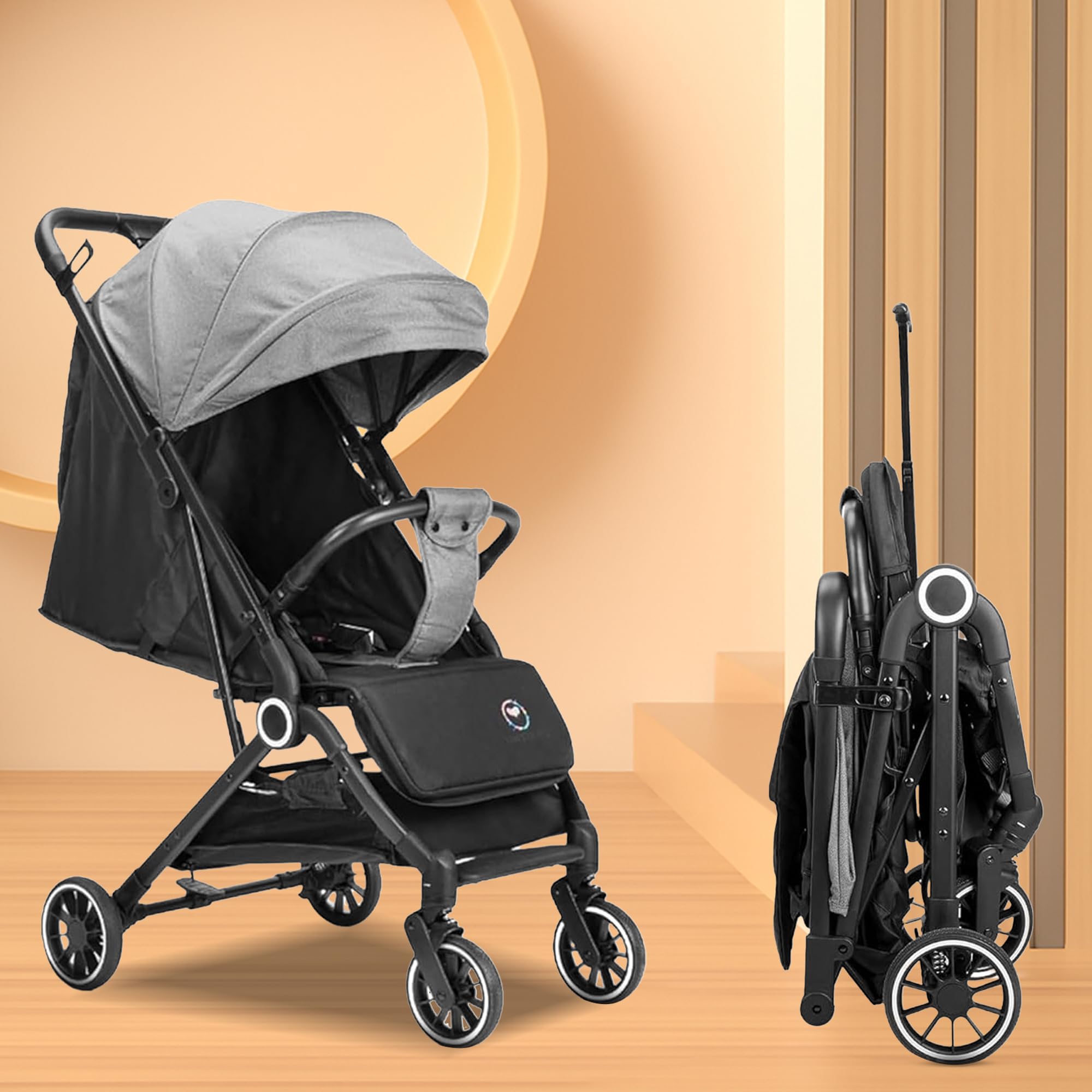 Tinyberg Baby Stroller for 0-5 Years, Featherlite Lightweight, Cabin-Friendly, Portable Stroller for Travel, One-Hand Fold, 5-Point Safety Harness, Multi Recline, Shock Absorbers, Up to 25Kg (Grey)-image-43