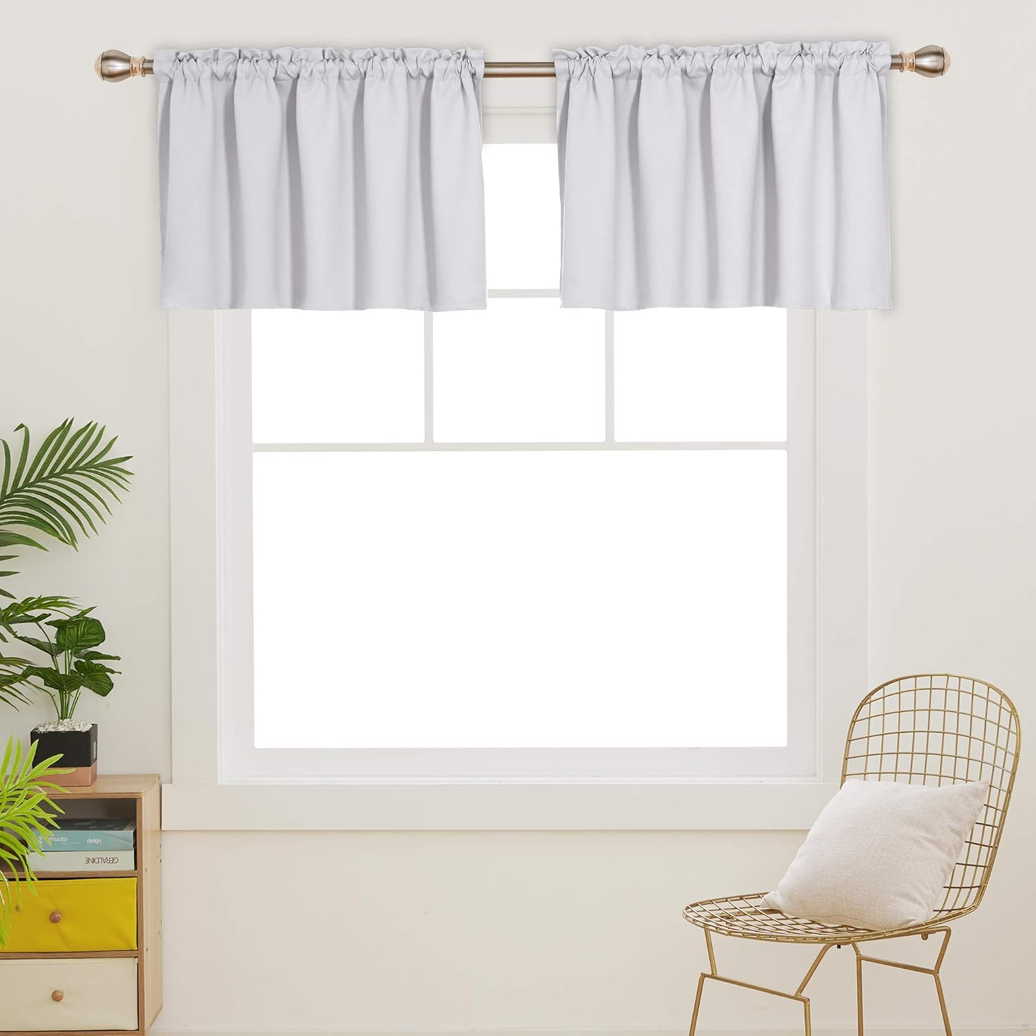 Deconovo Valances for Window Kitchen Valance Rod Pocket Textured Embossed Blackout Valance Curtain Star White 42x18 Inch 2 Panels