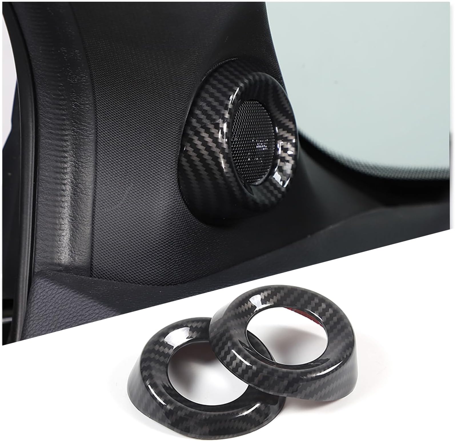 HIRUFAIT 2PCS A Pillar Speaker Ring Trim for Honda Pilot 2016-2022/ Ridgeline 2020-2023/ Passport 2019-2023, A Pillar Audio Horn Frame Cover Protector Accessories ABS (Carbon Fiber Pattern)