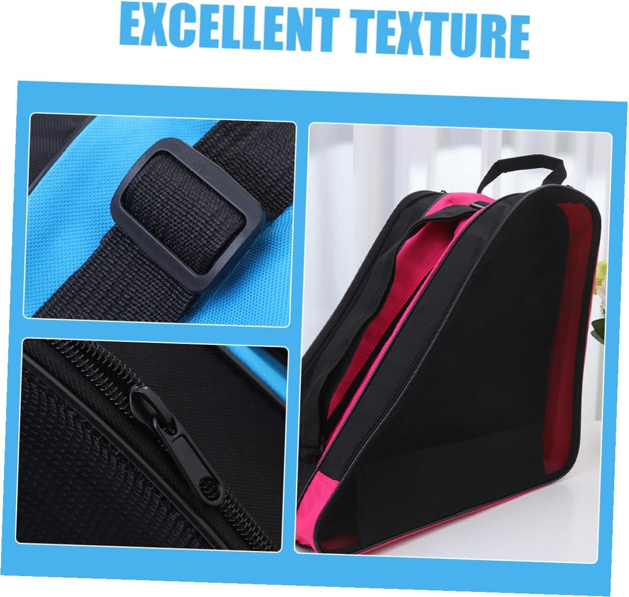 2Pcs Roller Skate Bag for Portable Skates Storage Pouch with Zipper Suitable for Easy to Clean Reuse Blue and Pink