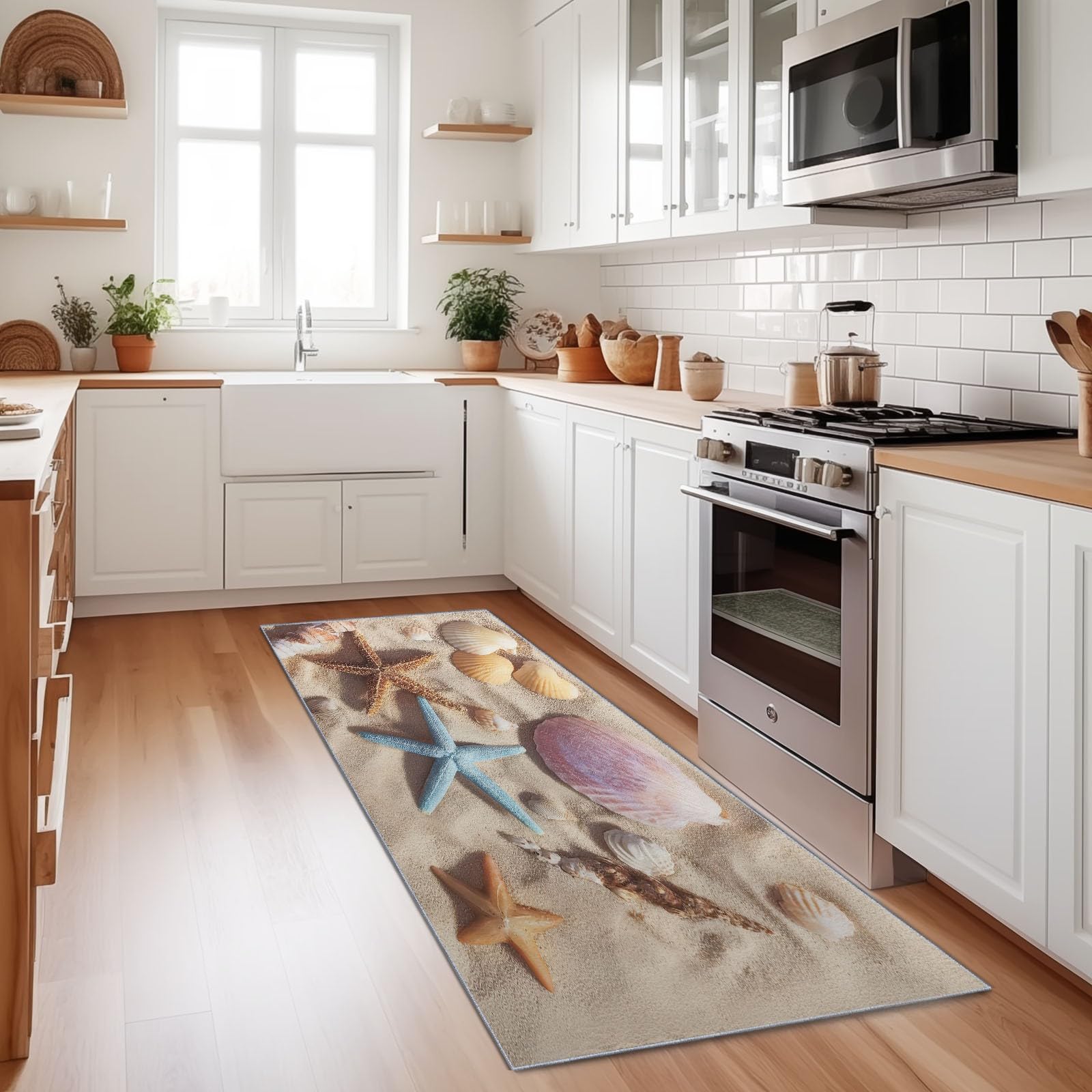 Tapis salon lavable côtier 80x240cm doux et antidérapant pour descente de lit