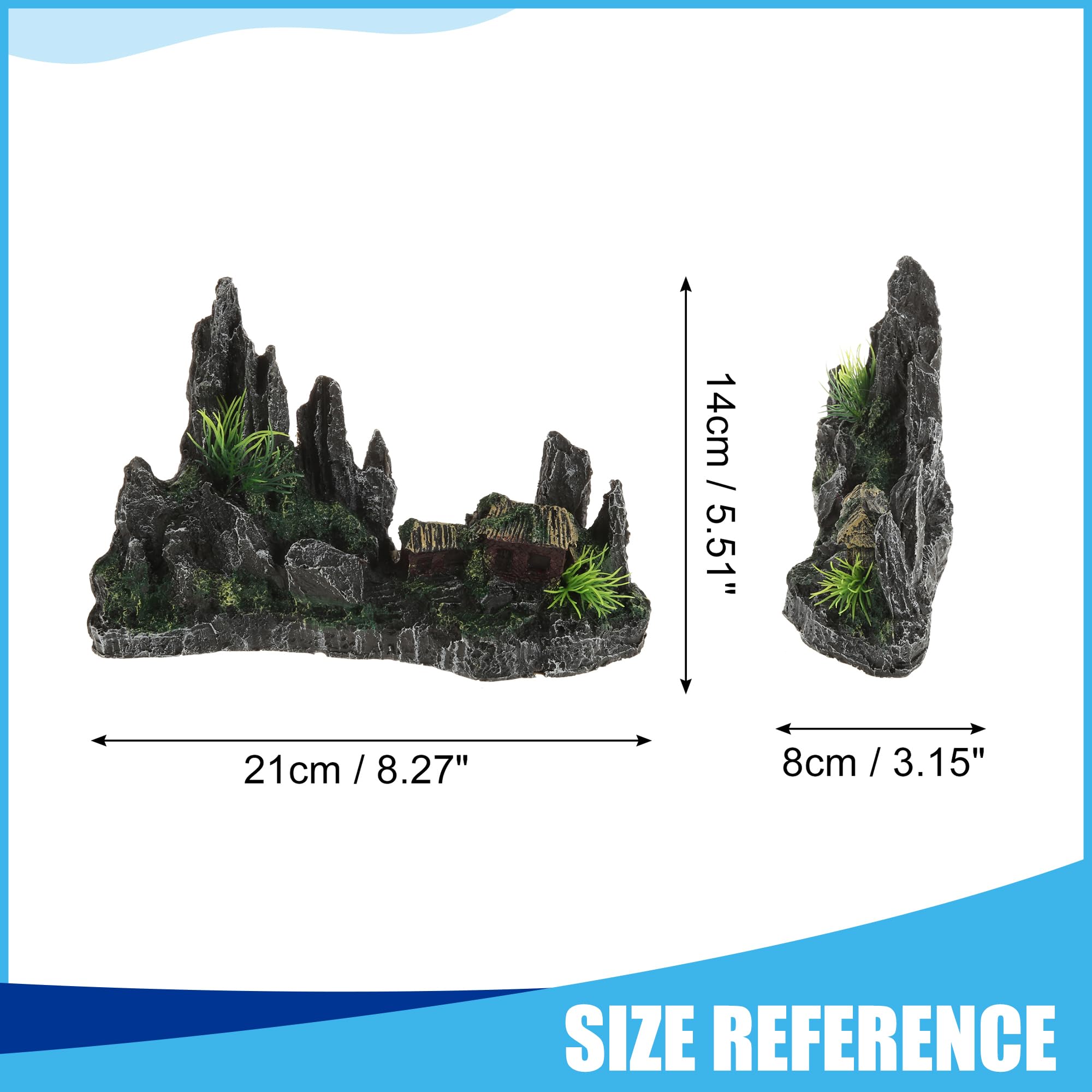 CAPASTEC Aquarium Mountain View Stone, Rock Cave Landscape Decoration for Fish Tank 8.27x3.15x5.51inch (Gray, Green) - Image 3