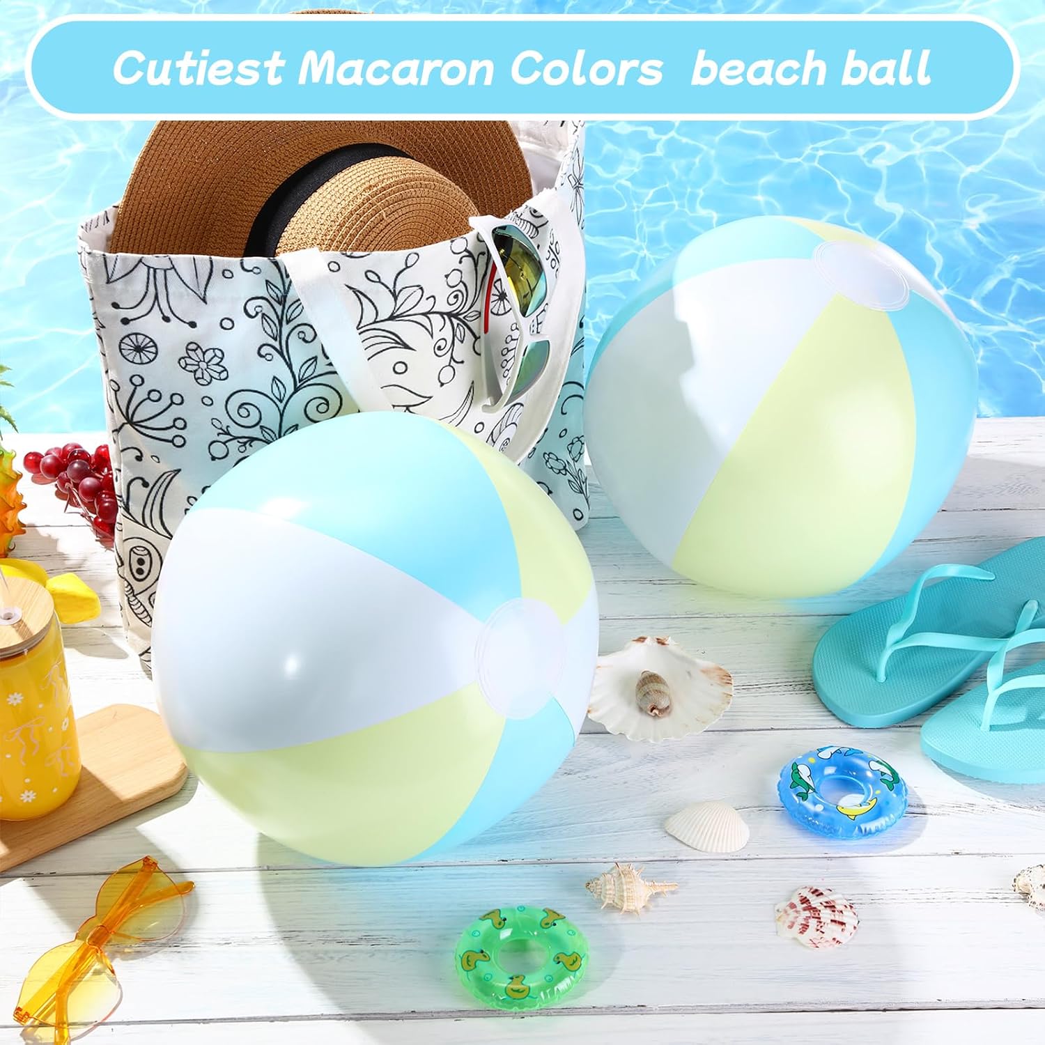 MiniInflat 12 Pcs 16" Inflatable Beach Balls Bulk Pastel Jumbo Macaron Rainbow Beach Balls Blow up Pool Game Toys for Kid Adult Summer Swimming Luau Hawaiian Party Decorations
