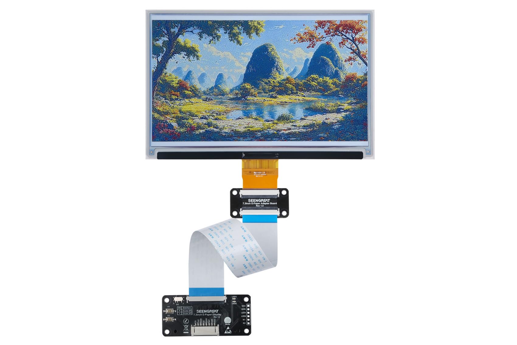 7.3inch Full Color E-Ink Display, 800×480 Spectra 6 E-Paper Screen, Low Power, SPI Interface, for Raspberry Pi/Jetson Nano / STM32 / Arduino, with 40PIN GPIO and Driver HAT