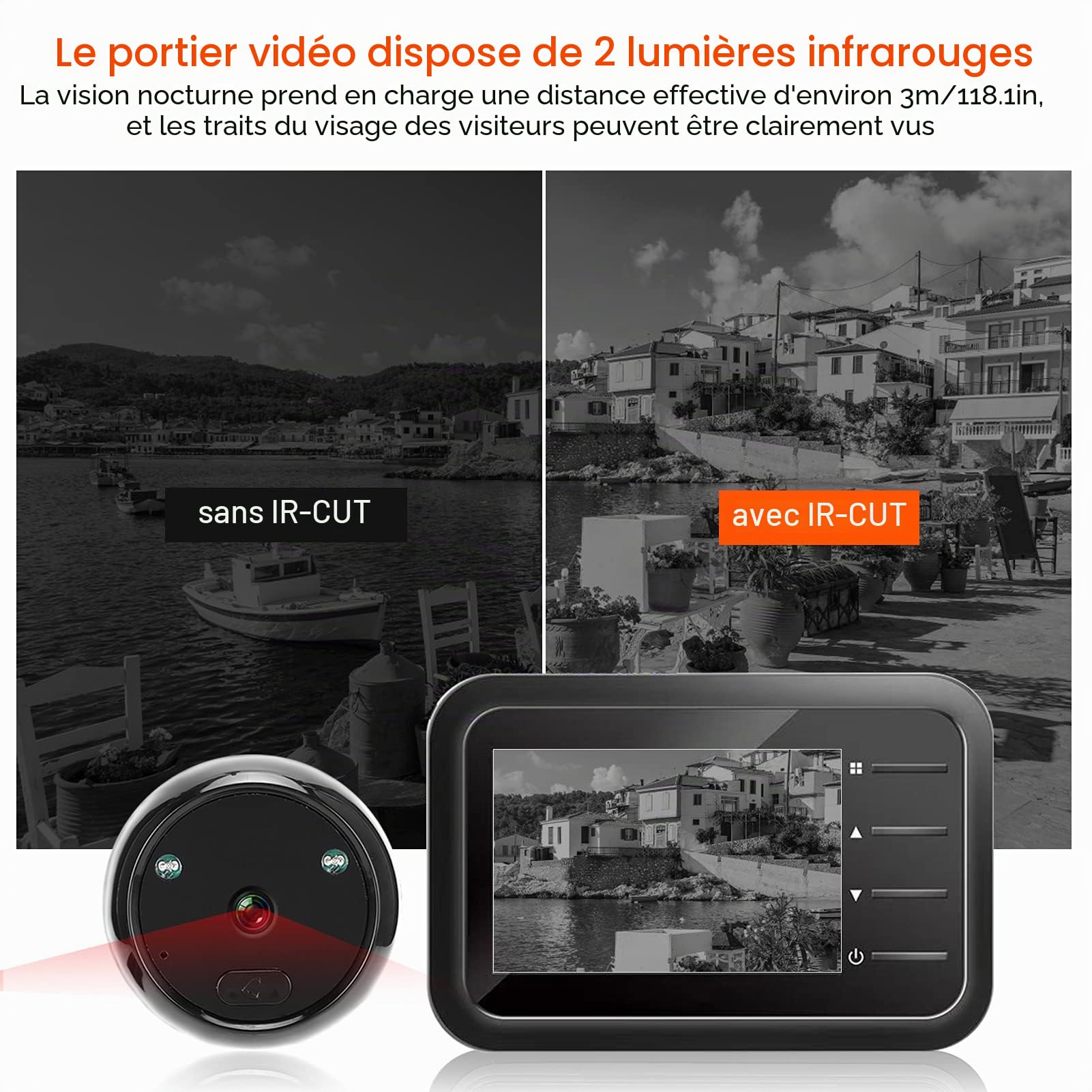 Dioche Sonnette Vidéo Numérique sans Fil, Caméra Judas avec Moniteur LCD 2,4 Pouces, Caméra œil de Chat de Surveillance électronique, Objectif HD Grand Angle 90 °, Vision Nocturne IR