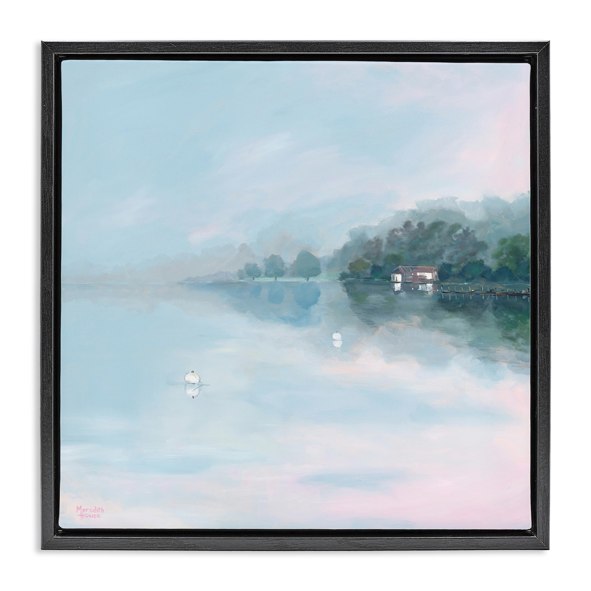Stupell Industries Jet Black (Matte) 'Morning At Lake Windermere'| Floating Frame Canvas Art