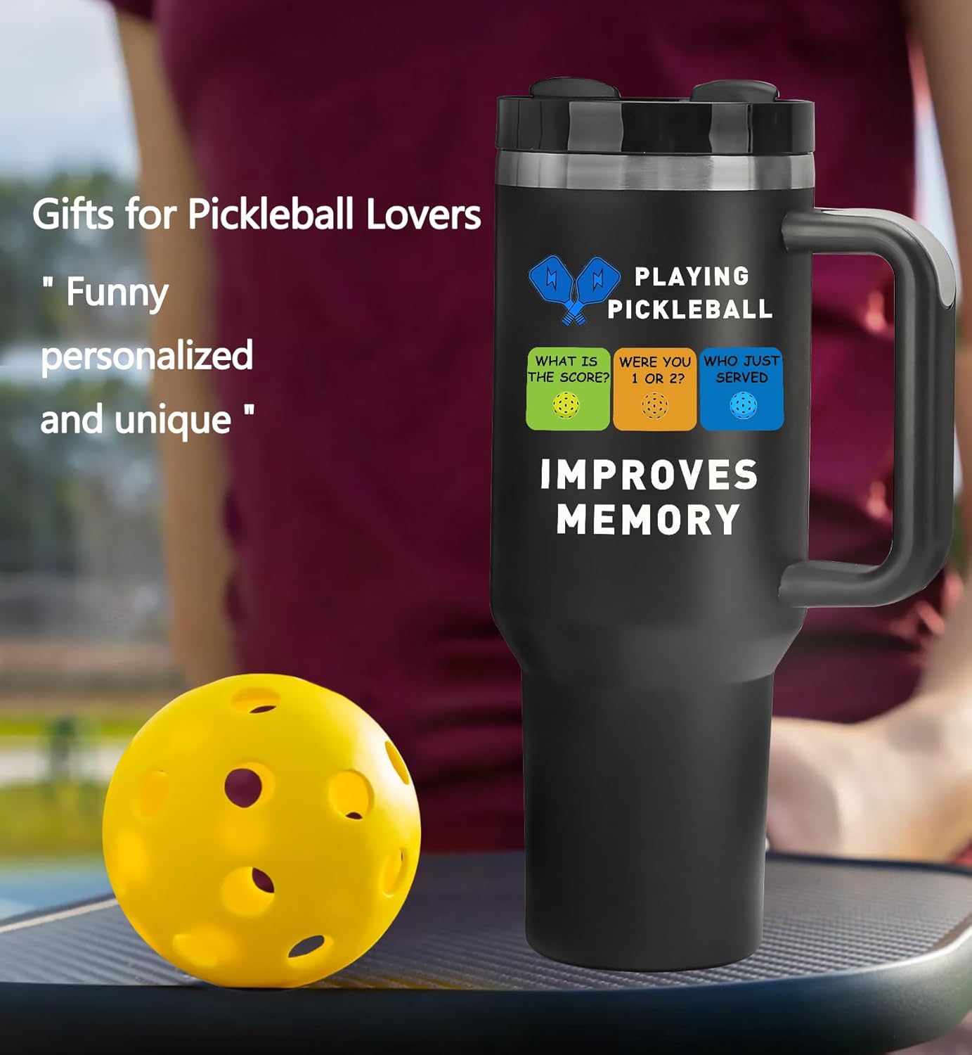 Pickleball Gifts for Pickleball Lovers, 40oz Pickleball Tumbler with Handle, Funny Christmas Gift Birthday Gifts for Pickleball Lovers, Pickleball Player, Pickleball Coach, Black - Image 3