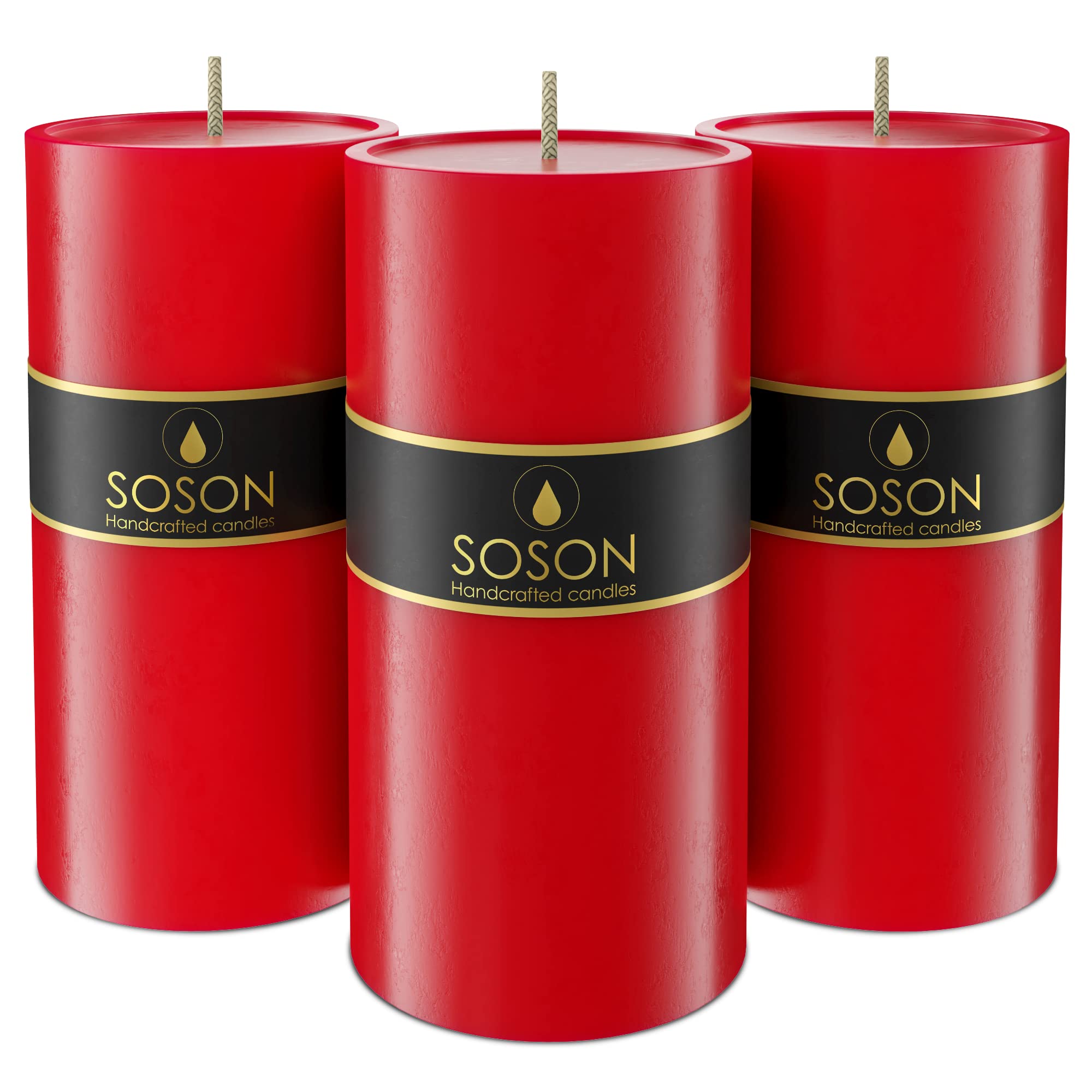 Simply Soson Premium 3x6 Inch Red Pillar Candles Set of 3 - Unscented Candles - Large Candle for Candle Holders Velas Decorativas Red Candles Pillar Colored Candles Fall Pillar Candles Bulk