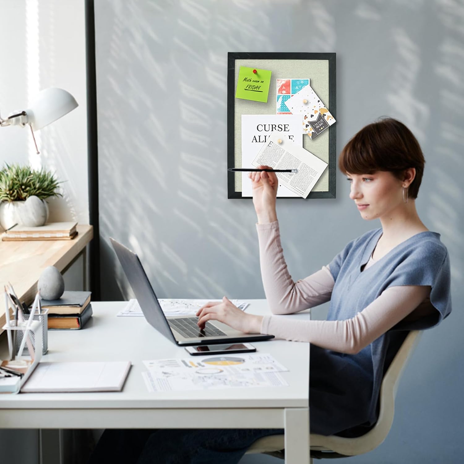 Magnetic Dry Erase Hidden Whiteboard with Black Wooden Frame, Gray Fabric Bulletin Board Exterior and Whiteboard Interior, 11.8x15.7inch (30x40cm)