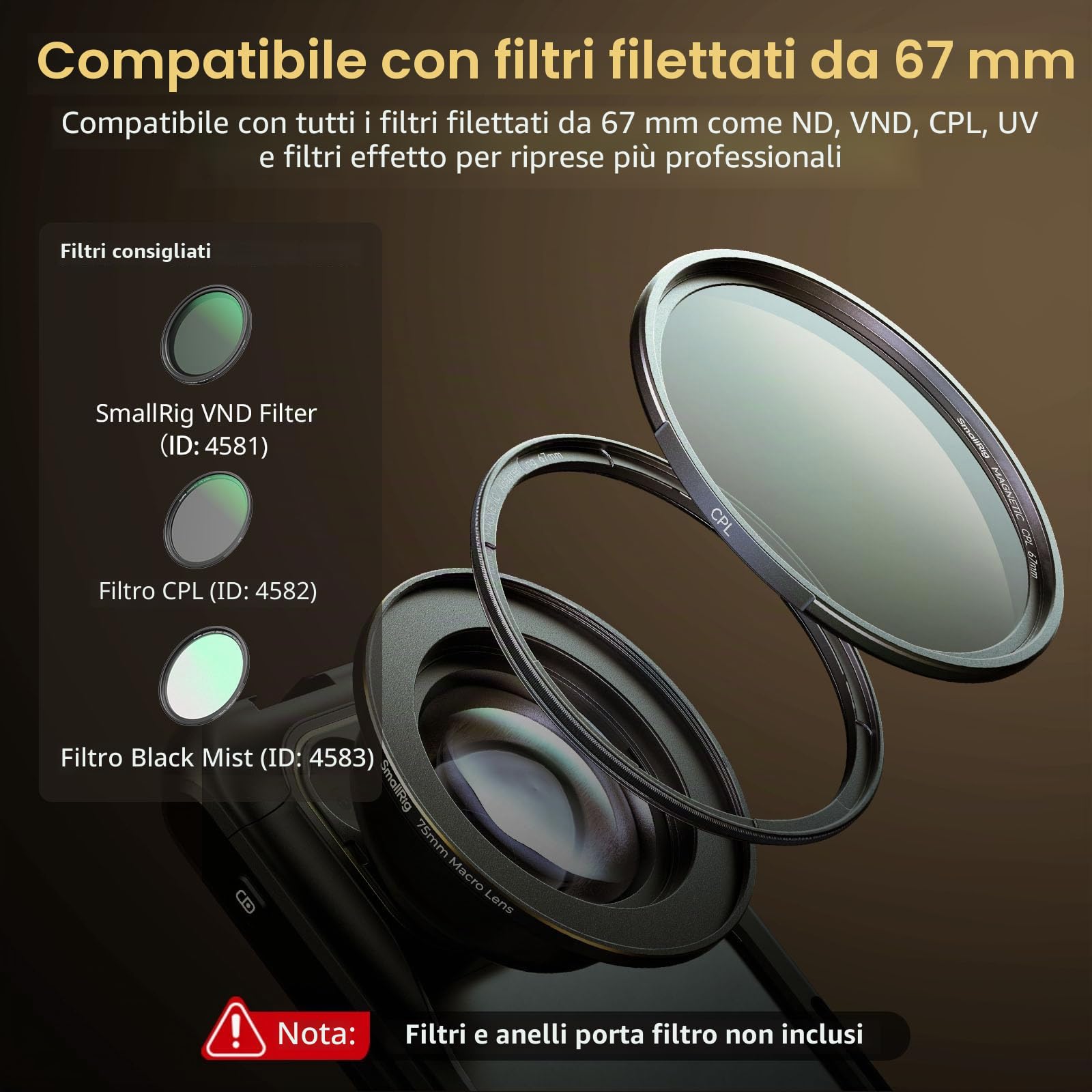 SMALLRIG Obiettivo Macro HD Master da 75 mm, Obiettivo con Attacco a T per iPhone, per Samsung, per HUAWEI, per Xiaomi, Attacco Obiettivo per Fotocamera Macro per Telefono - 4588