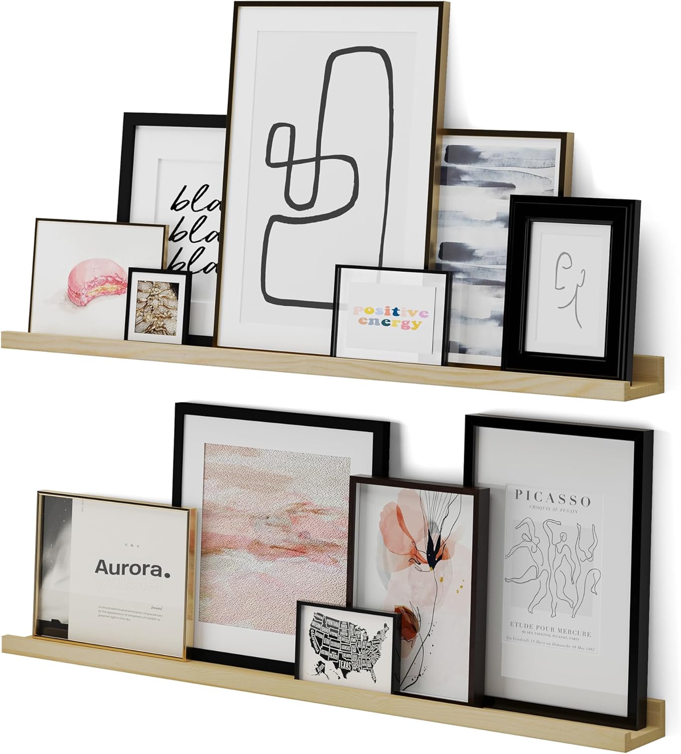 Wallniture Denver 36 inch Floating Shelves for Wall, Narrow Picture Ledge Shelf, Shelves for Living Room Wall Decor, Natural Wood, Set of 2