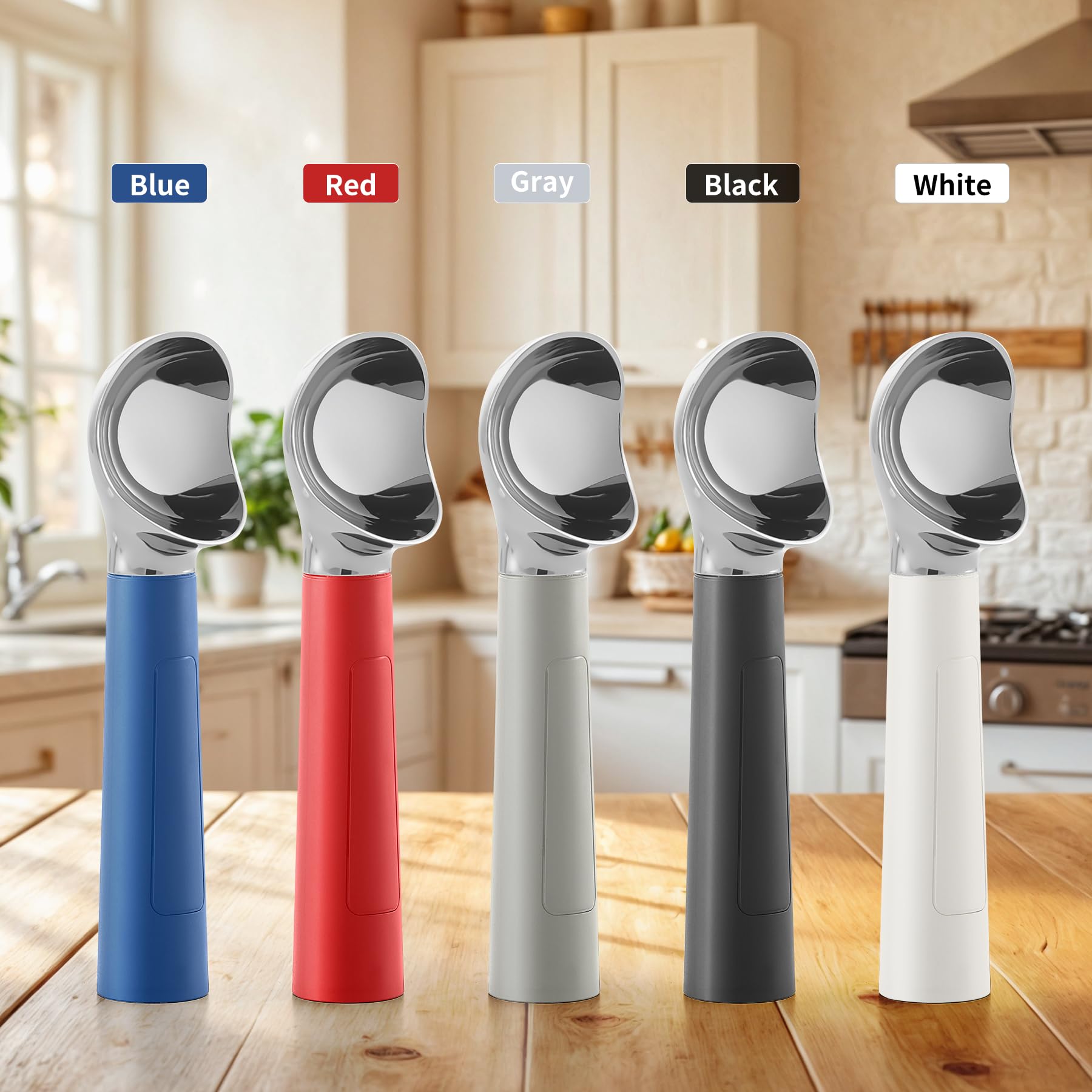 Cuchara de helado calentada recargable, cuchara eléctrica para helado con pantalla LED, se calienta a 70.0 °C para helados duros, fácil para personas mayores y niños, impermeable IP67 (gris, 2 onzas)