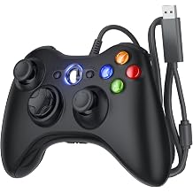 LENISUOLE Upgraded Wired Controller for Xbox 360 & Xbox 360 Slim, Dual Vibration Wired Gamepad with Voice Function, Compatible with Windows 11/10/8/7 PC, Black