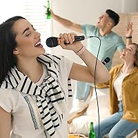 Vista 5 de HOTEC Micrófono de mano dinámico vocal premium con cable XLR desmontable de 19 pies e interruptor de encendido/apagado (negro metálico) (H-W07)