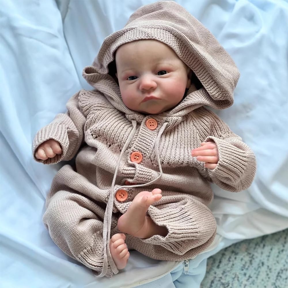 Bambole Reborn Neonata Realistica Ragazza 45 cm (18 pollici) - Corpo Intero in Silicone, Capelli Dipinti a Mano, Bambole con Outfit in Maglia con Cappuccio per Collezionisti & Bambini da