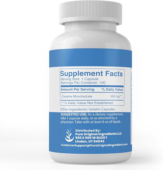 Pure Original Ingredients, Creatine Monohydrate, 100 Capsules | For daily wellness, convenient capsules, and easy addition to your daily routine