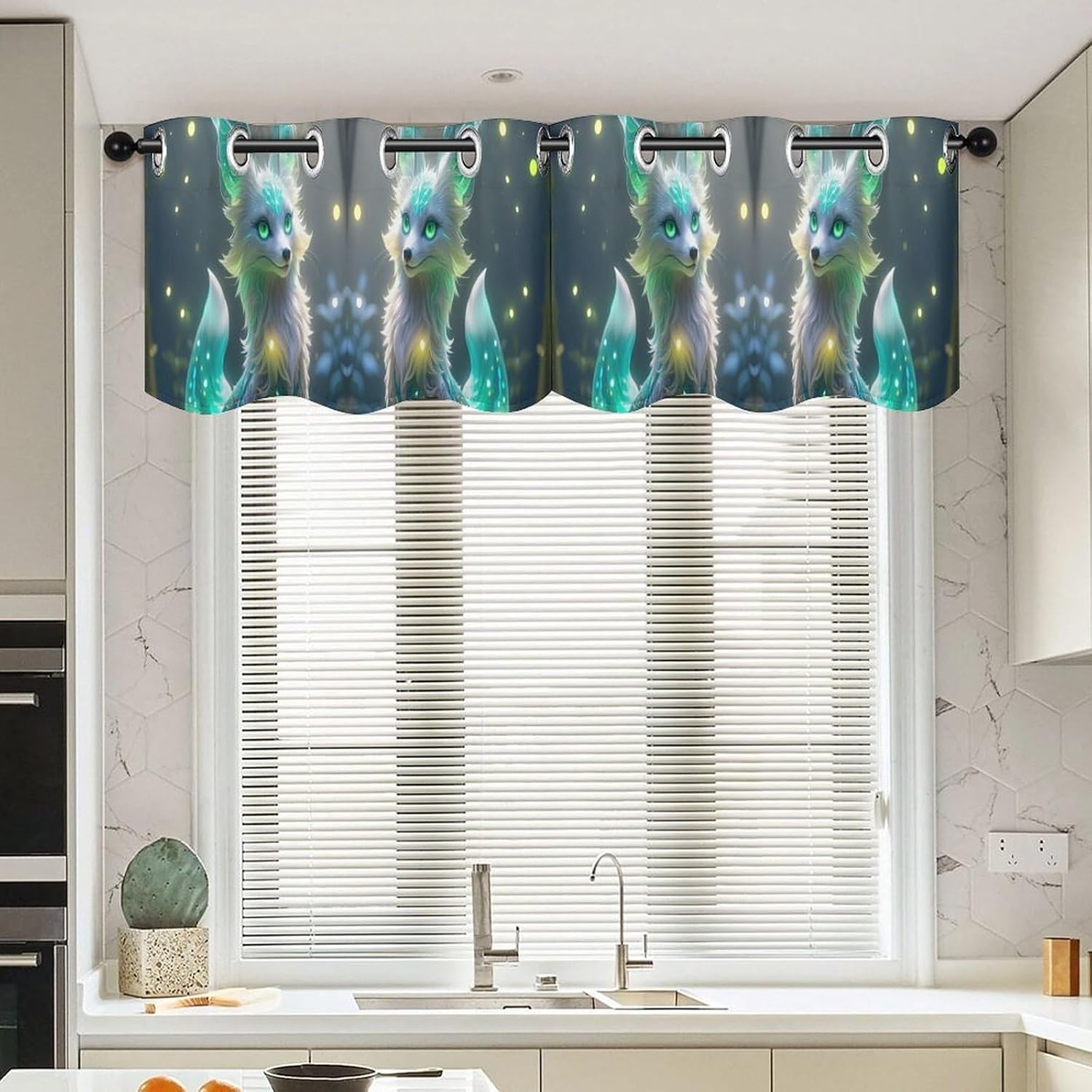 Fox Valance for Windows, 2 Pack Kitchen Curtains Modern Home Decor, Soft Blackout Window Curtains for Living Room & Bedroom, 18 X 52 Inch