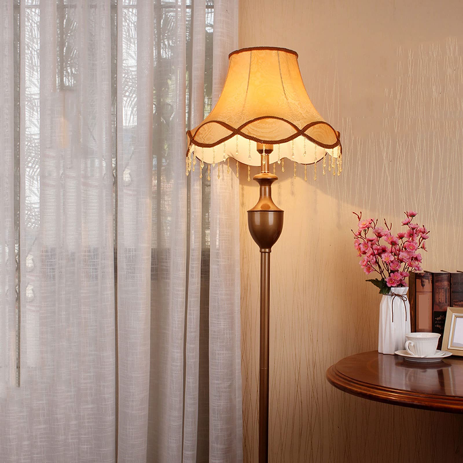 Vintage,Standing Lamp with Fabric Lampshade, Elegant Vintage Tall