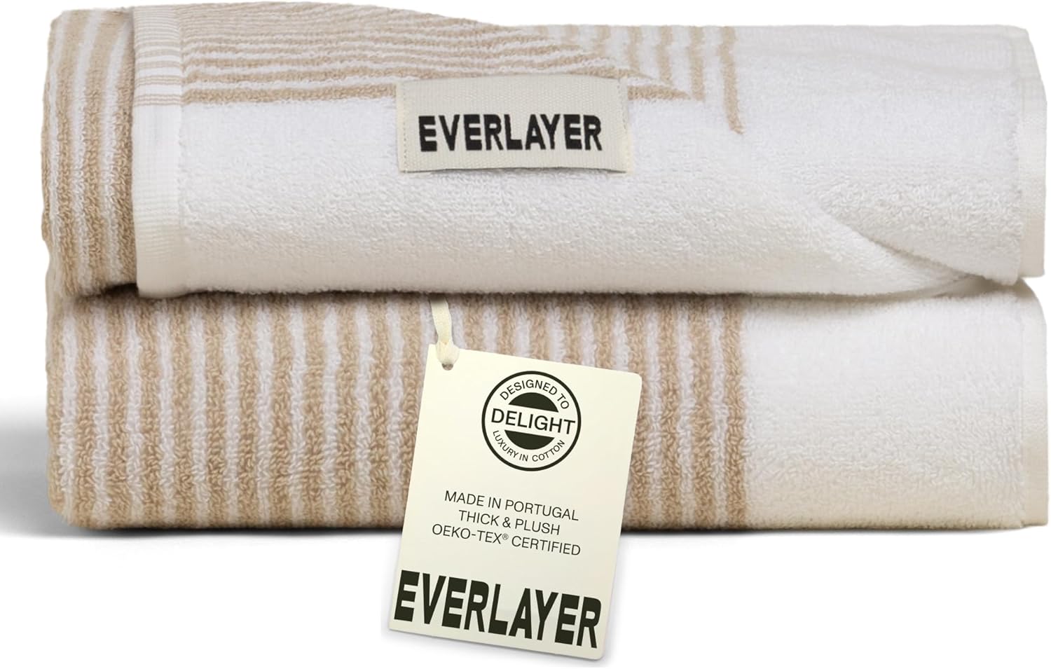 Everlayer Luxury Hand Towels - Oversized, 20"x 39", Set of 2, 500 GSM - 100% Combed Cotton, Ultra Soft, Thick & Plush Hand Towels, Made in Portugal (Sand Beige - Sani)