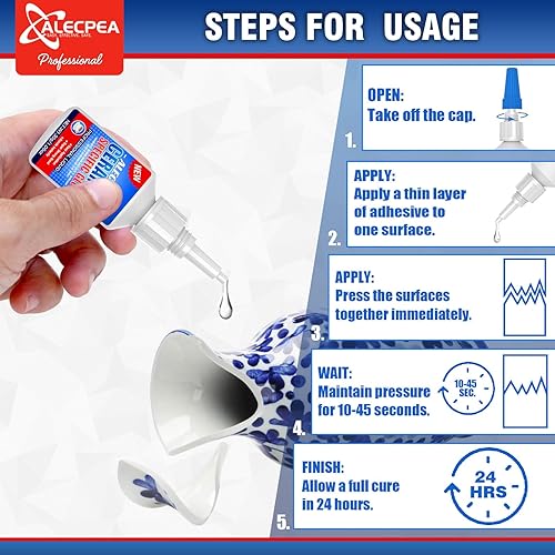Miniatura 5 de ALECPEA Pegamento de cerámica de 1.06 oz para reparación de porcelana y cerámica, adhesivo impermeable de ajuste rápido para porcelana, cerámica,
