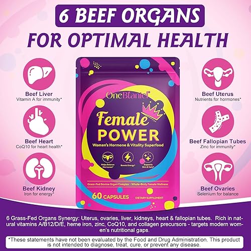 Miniatura 4 de Suplemento de órgano de carne de res para mujeres, cápsulas de hígado de res alimentadas con pasto natural, apoya el equilibrio hormonal femenino,
