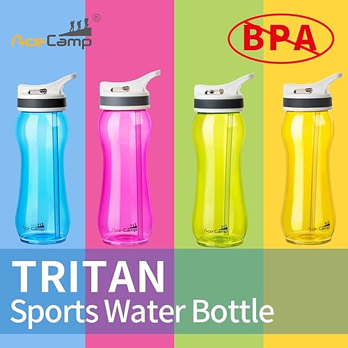 Miniatura 6 de AceCamp Botella de agua de 21 onzas con diseño de botella curvada de pajilla, fácil de agarrar, sin BPA, botella deportiva de Tritan a prueba de