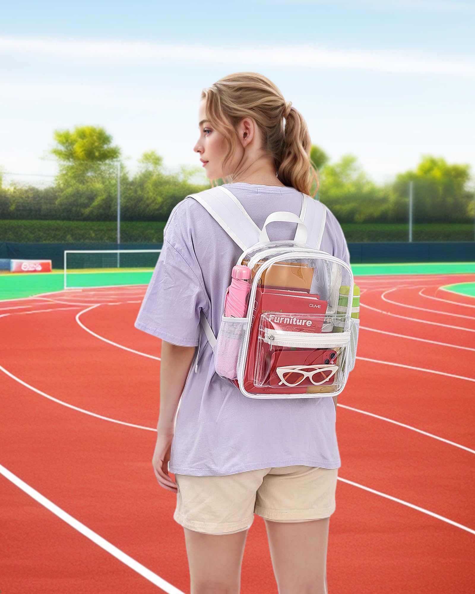 MAY TREE Clear Backpack for Stadium Events, 12x11x5 Inches Small Clear Backpack for Concert Festival Sports Outdoor -