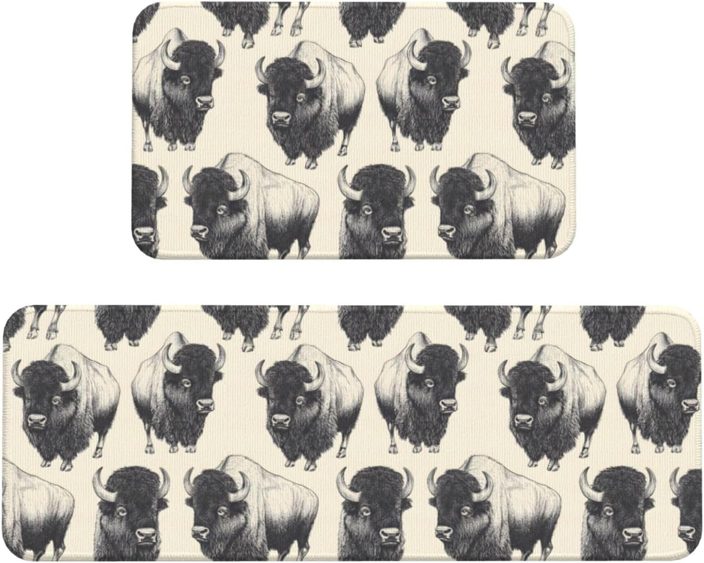 Cute Yak Print Kitchen Rugs Sets of 2 Non Slip Washable, Anti Fatigue Kitchen Mats for Floor, Home Decor